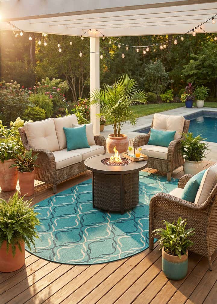5' 3 x 8' Easy-Clean Trellis Indoor / Outdoor Oval Rug