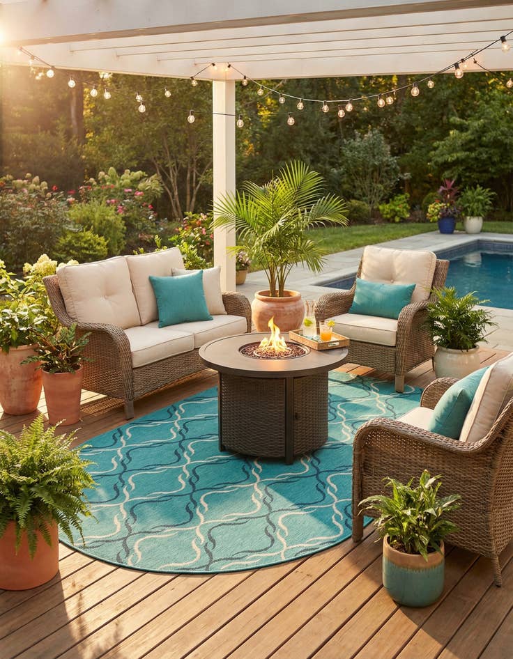 Detail image of  5' 3 x 8'  Washable Lattice Indoor / Outdoor Oval Rug