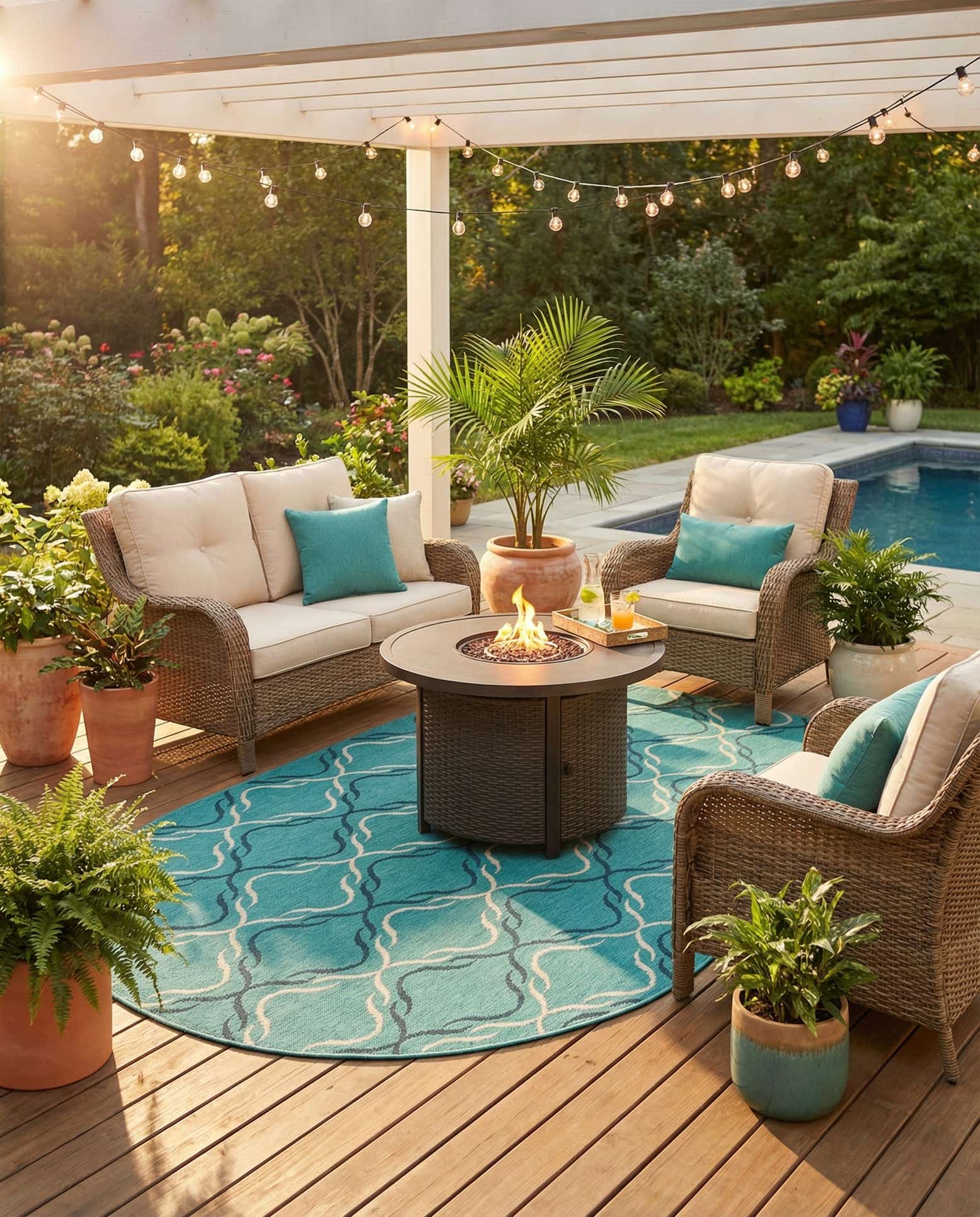 5' 3 x 8' Easy-Clean Trellis Indoor / Outdoor Oval Rug