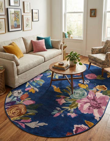 Blue Blossom Oval Rug