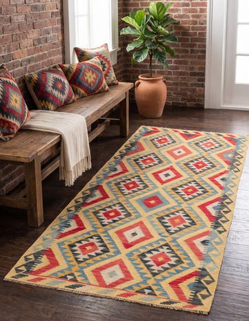 3' 4 x 6' 6 Hand Woven Kilim Maymana Wool Rug