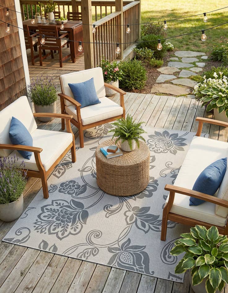 Detail image of 7' x 10'  Washable Botanical Indoor / Outdoor Rug