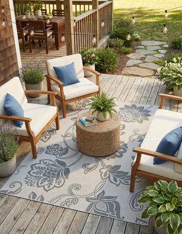 Gray Easy-Clean Botanical Indoor / Outdoor Rug