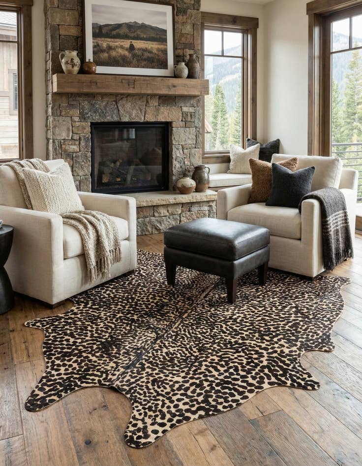 Detail image of 6' 2 x 6' 10 Cowhide Leather Freeform Rug