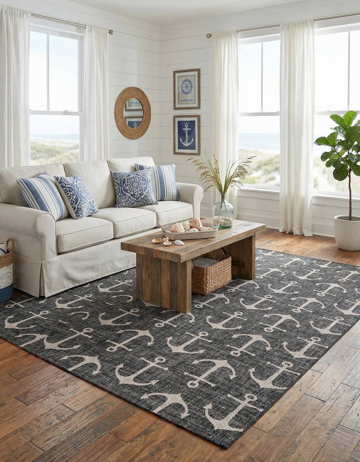 Detail image of 10' x 13'  Washable Coastal Indoor / Outdoor Rug