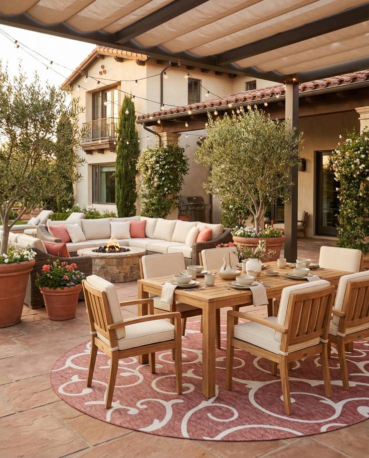 Detail image of 13' x 13' Easy-Clean Botanical Indoor / Outdoor Round Rug