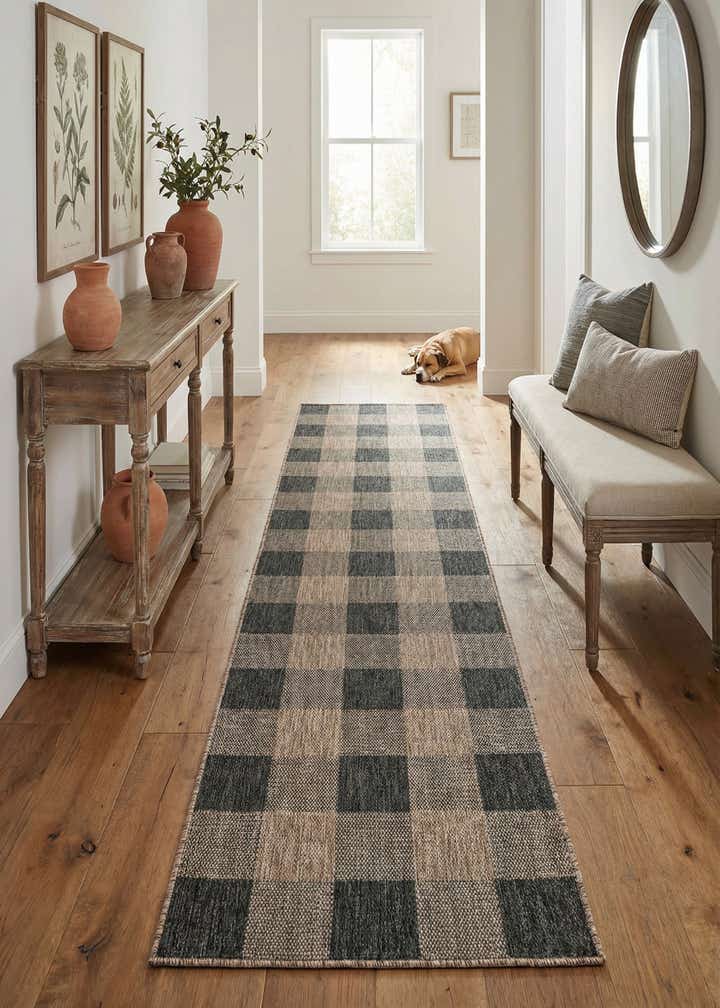 2' 7 x 12' Easy-Clean Checkered Indoor / Outdoor Runner Rug
