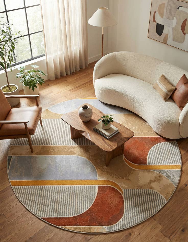 Detail image of 7' 10 x 7' 10 Easy-Clean Modern Indoor / Outdoor Round Rug