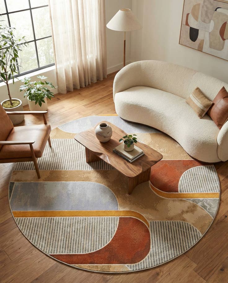Detail image of 7' 10 x 7' 10 Easy-Clean Modern Indoor / Outdoor Round Rug