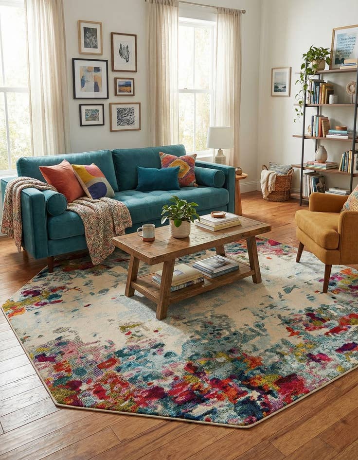 Detail image of 8' x 8'  Washable Spectrum Octagon Rug