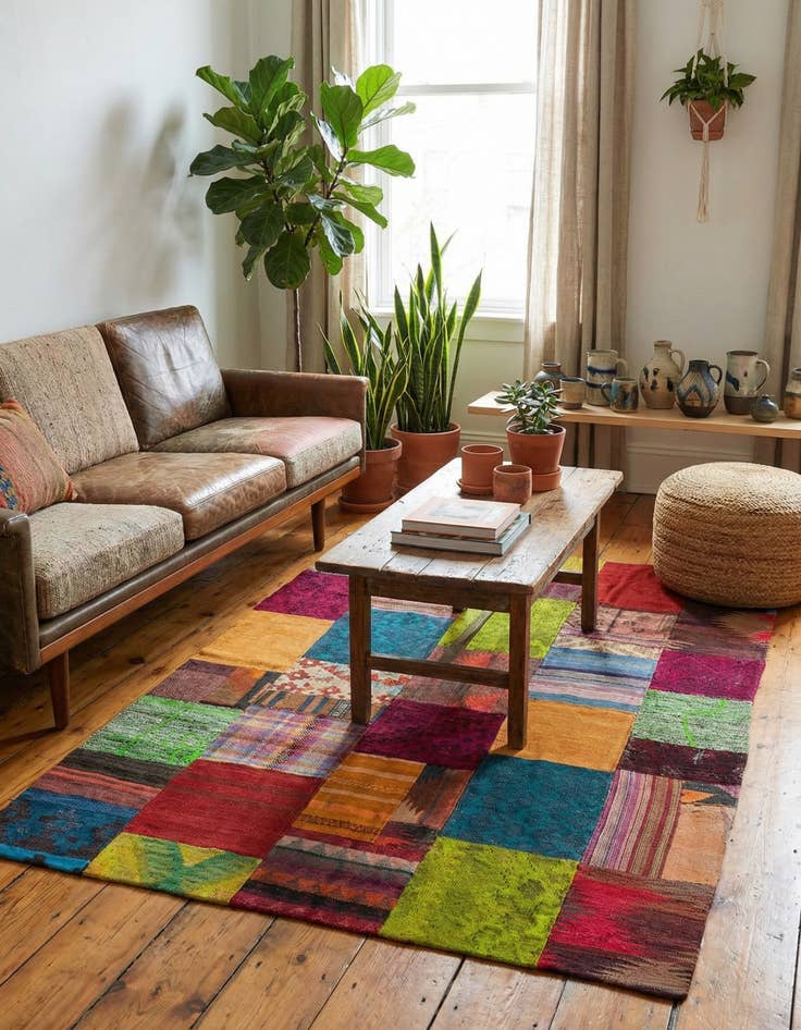 Detail image of  4' x 6'  Hand Woven Kilim Patchwork Wool Rug