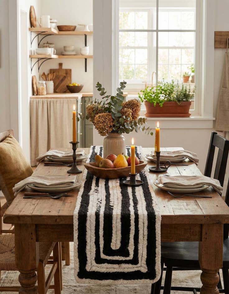 Detail image of  1' 2 x 5' 1  Hand Braided Chindi Table Runner Rug