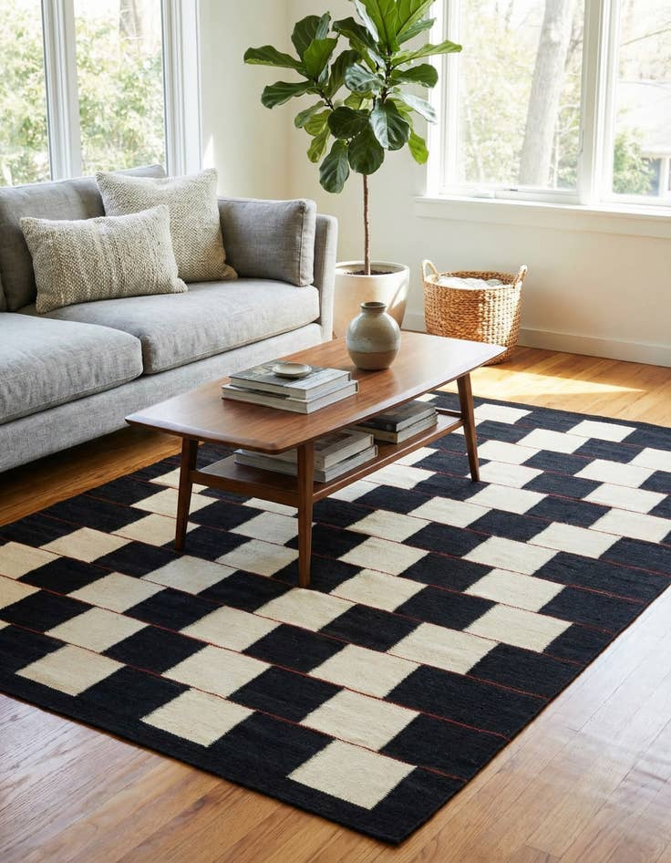 Detail image of 4' 3 x 6'  Hand Woven Kilim Modern Wool Rug