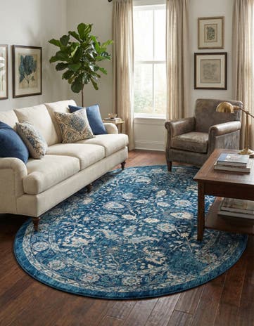 Navy Blue Dahlia Oval Rug