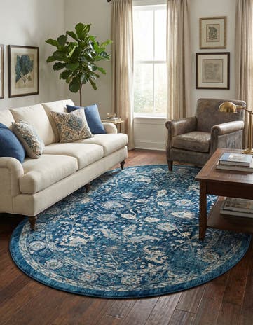 Navy Blue Dahlia Oval Rug