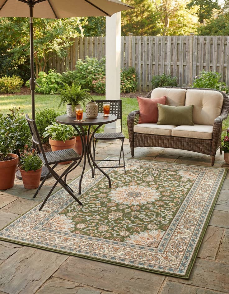 Detail image of 5' 3 x 8'  Washable Traditional Indoor / Outdoor Rug