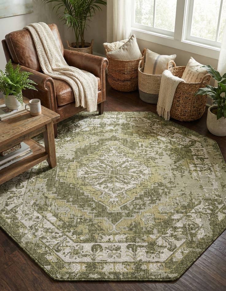 Detail image of 5' 3 x 5' 3  Washable Traditional Indoor / Outdoor Octagon Rug