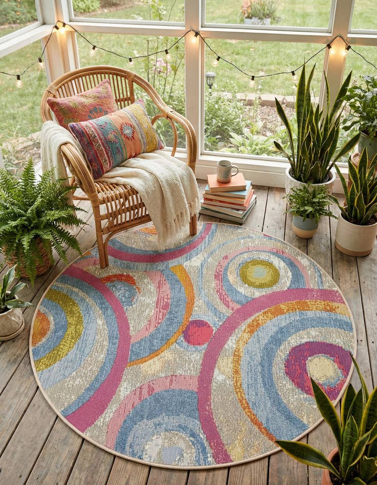 Detail image of 4' x 4'  Washable Modern Indoor / Outdoor Round Rug