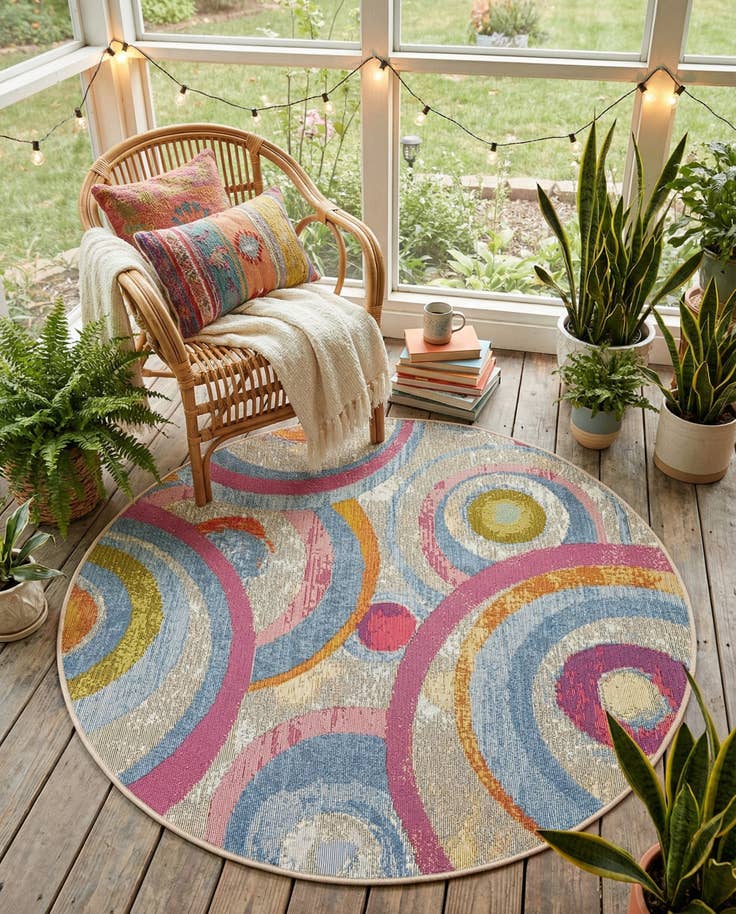 Detail image of 4' x 4' Easy-Clean Modern Indoor / Outdoor Round Rug