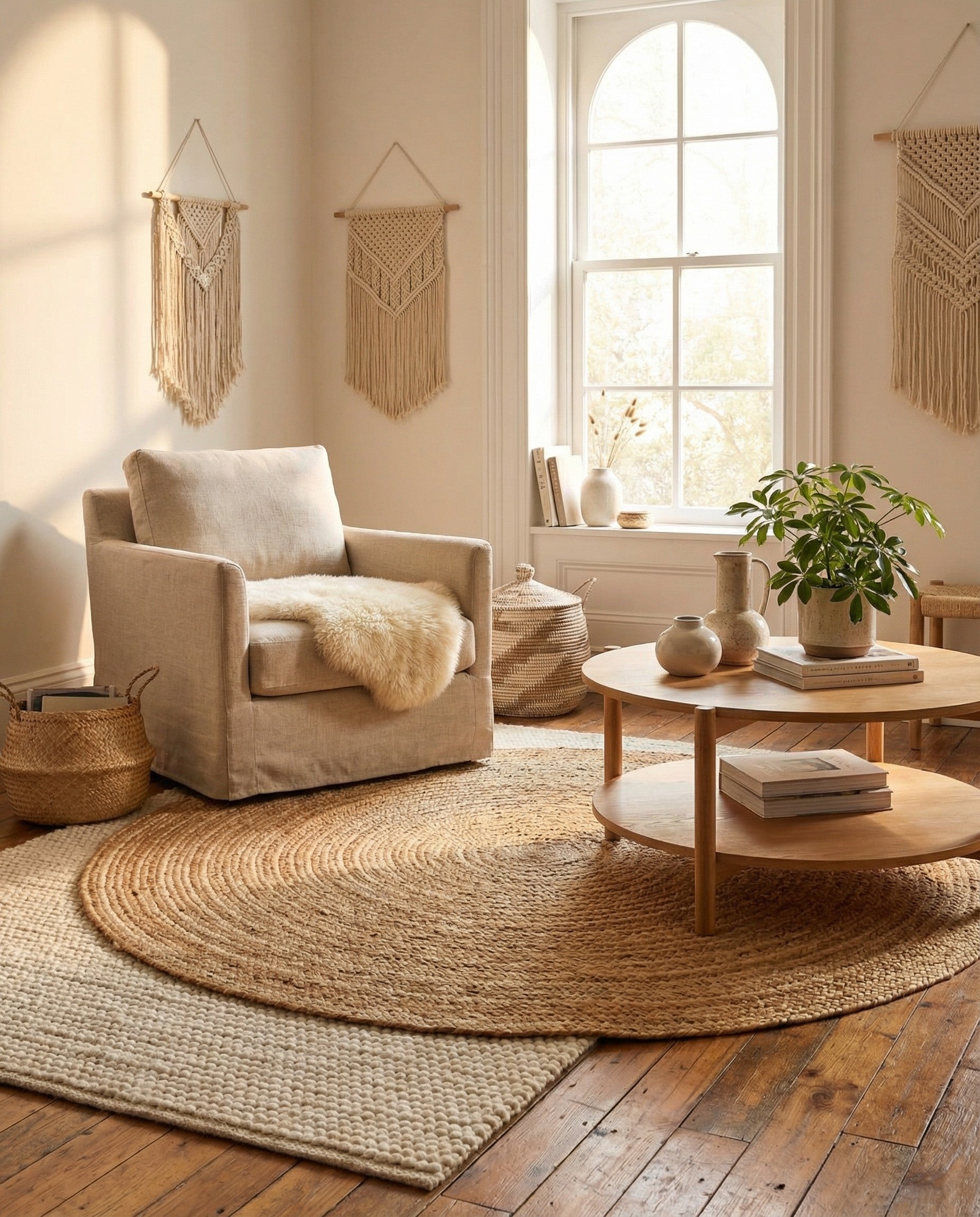  5' 1 x 5' 1  Hand Braided Jute Luxe Round Rug