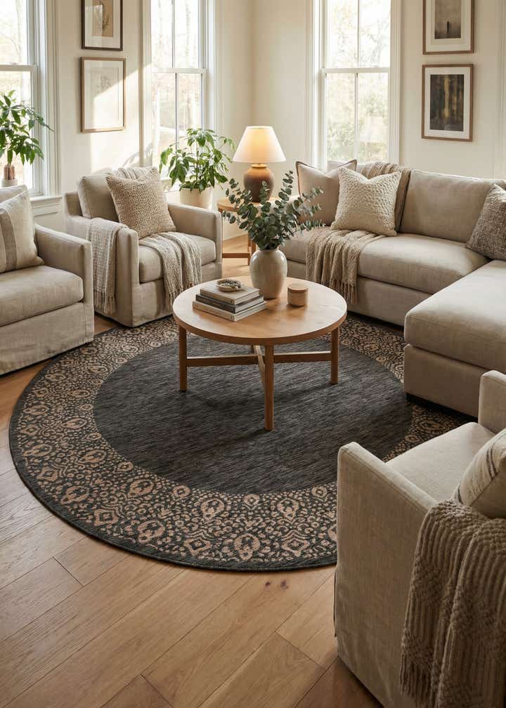 10' 8 x 10' 8 Easy-Clean Border Indoor / Outdoor Round Rug