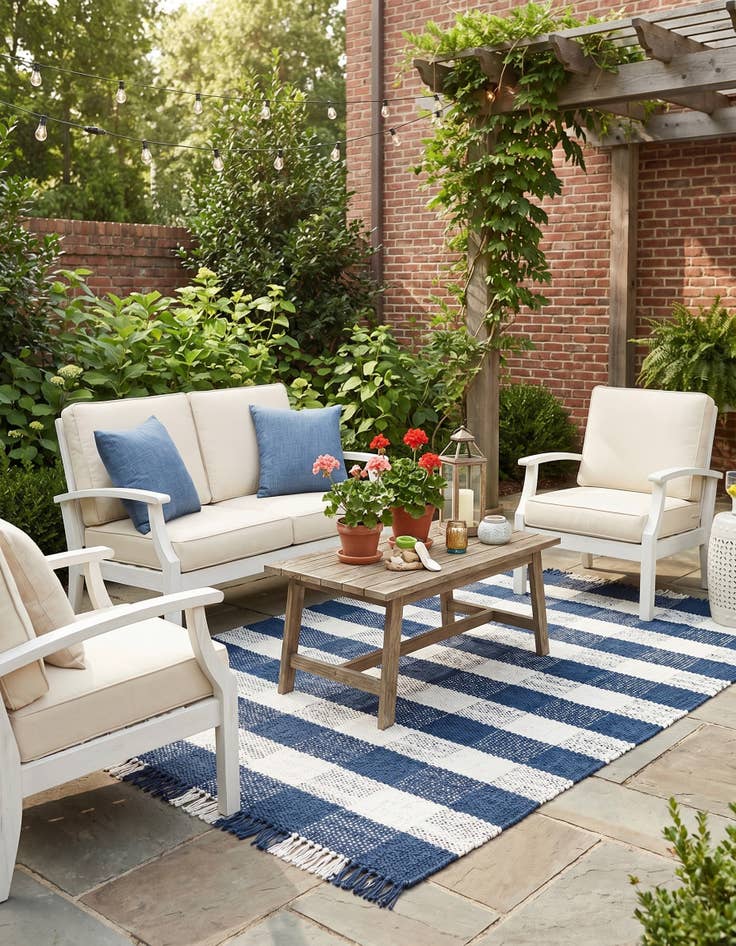 Detail image of 5' 3 x 8' Easy-Clean Eco Plaid Washable Indoor / Outdoor Rug