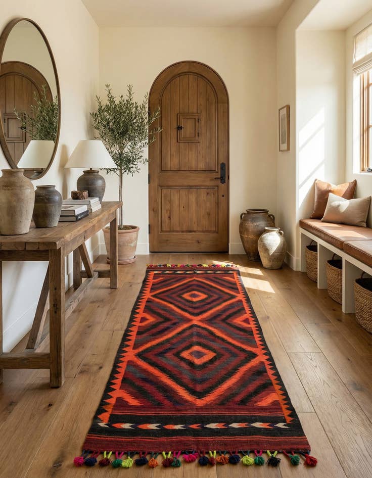 Detail image of 4' x 10'  Hand Woven Kilim Fars Wool Runner Rug