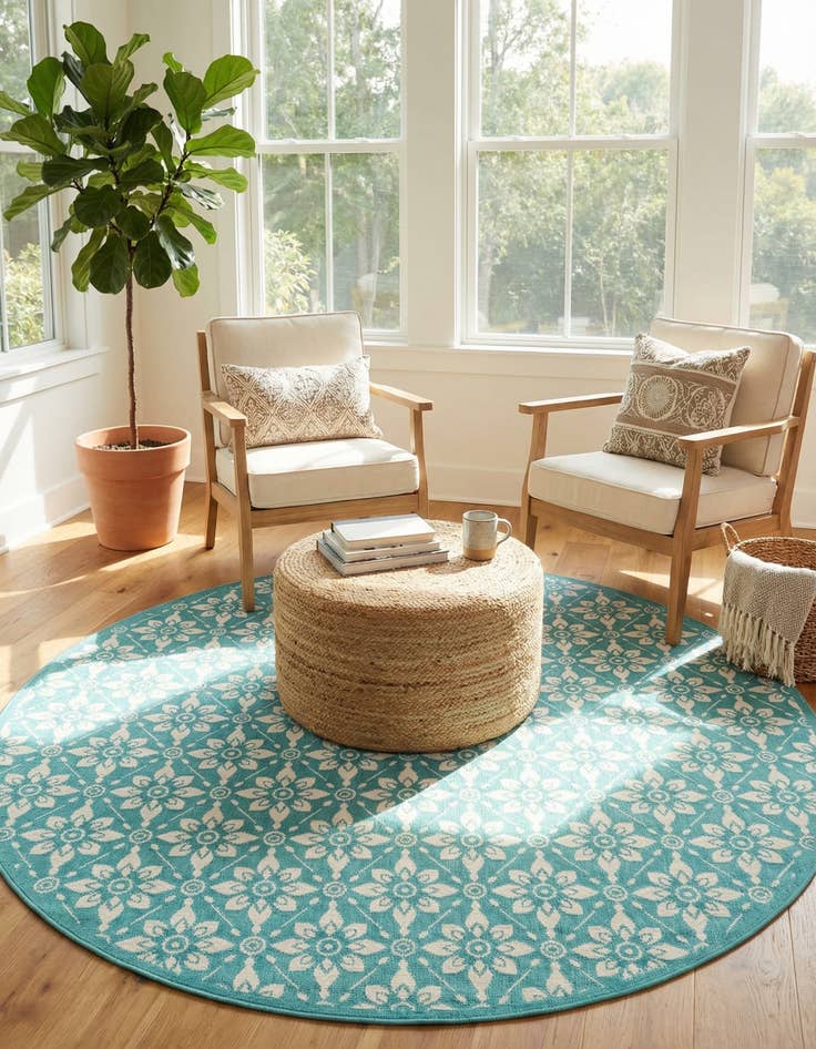 Detail image of 7' 10 x 7' 10  Washable Trellis Indoor / Outdoor Round Rug