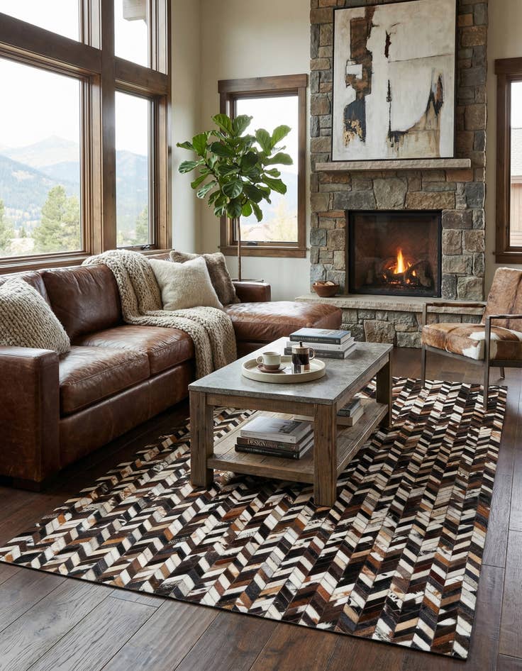 Detail image of 4' 11 x 8' Cowhide Stocks Rug