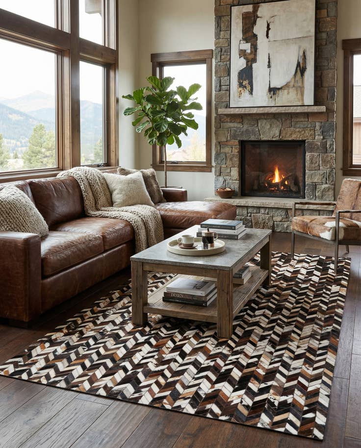 Detail image of 4' 11 x 8' Cowhide Stocks Rug