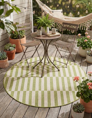 Green Easy-Clean Striped Indoor / Outdoor Round Rug