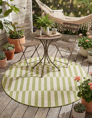 Green Easy-Clean Striped Indoor / Outdoor Round Rug