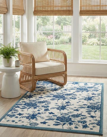Ivory and Blue Blossom Rug