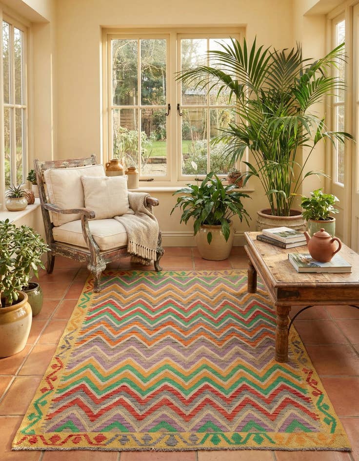 Detail image of 4' 2 x 5' 8  Hand Woven Kilim Maymana Wool Rug