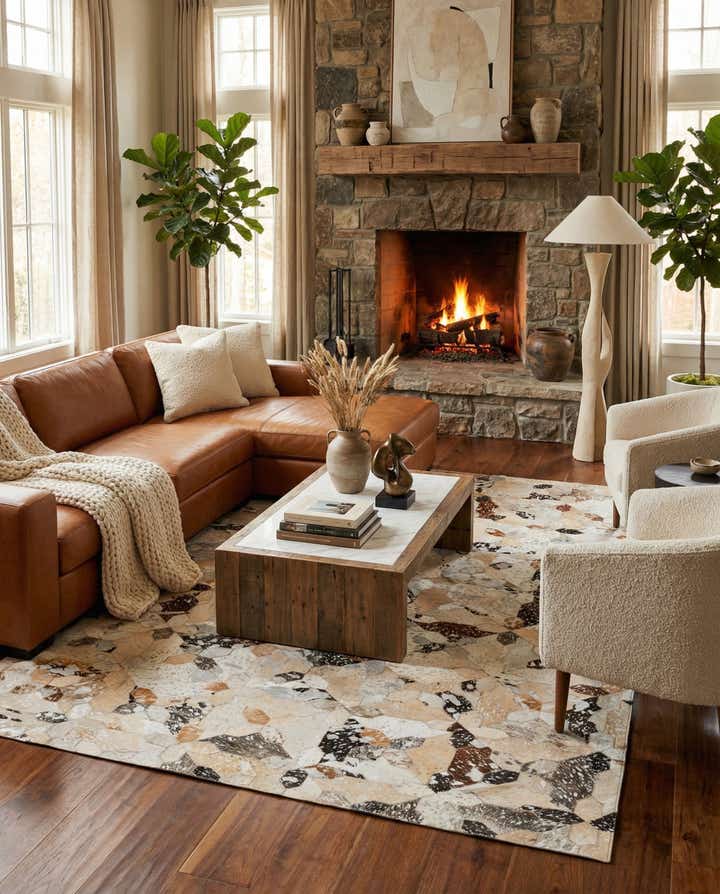 5' x 8' 2 Cowhide Leather Rug