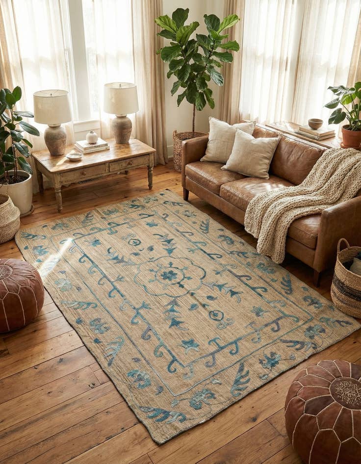 Detail image of 5' 8 x 7' 8  Hand Woven Kilim Suzani Wool Rug