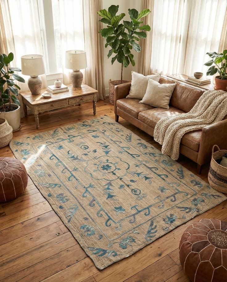 Detail image of 5' 8 x 7' 8 Hand Woven Kilim Suzani Wool Rug