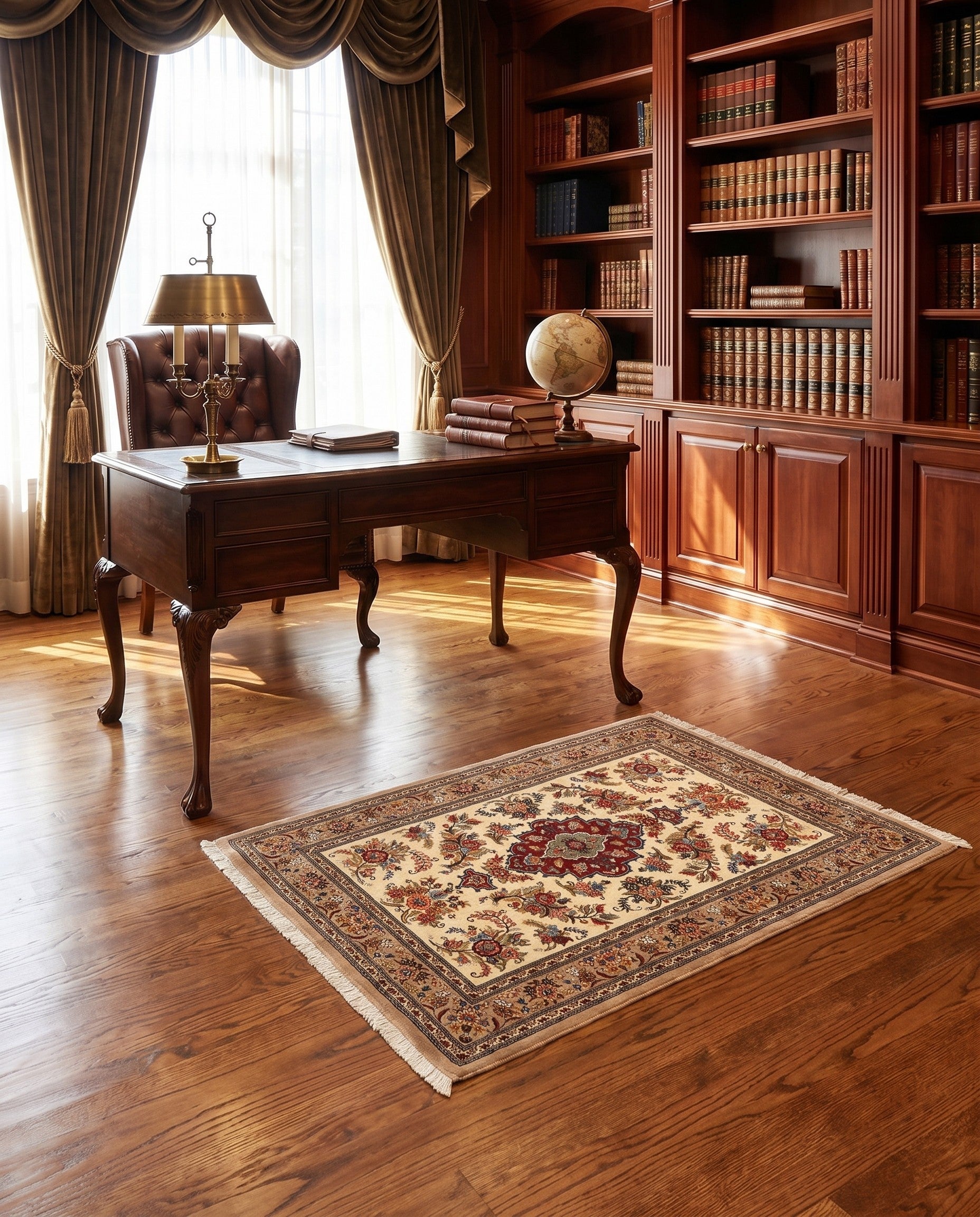 3' 7 x 5' 4 Hand Knotted Qom Persian Rug