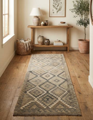 2' 11 x 9' 7 Hand Knotted Kilim Maymana Wool Runner Rug