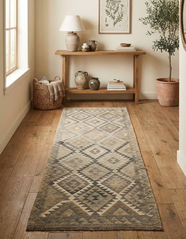 Detail image of 2' 11 x 9' 7  Hand Knotted Kilim Maymana Wool Runner Rug