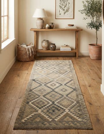 2' 11 x 9' 7 Hand Knotted Kilim Maymana Wool Runner Rug