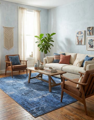 Overdyed Blue Washable Yara Square Rug