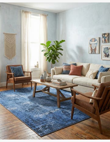 Overdyed Blue Washable Yara Square Rug