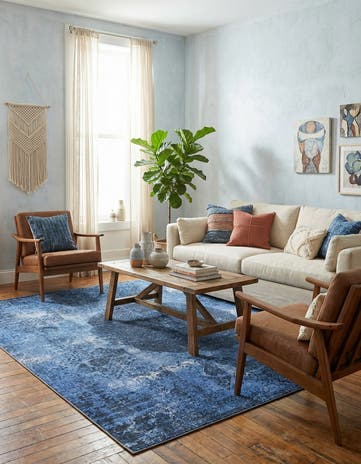 Overdyed Blue Washable Yara Square Rug