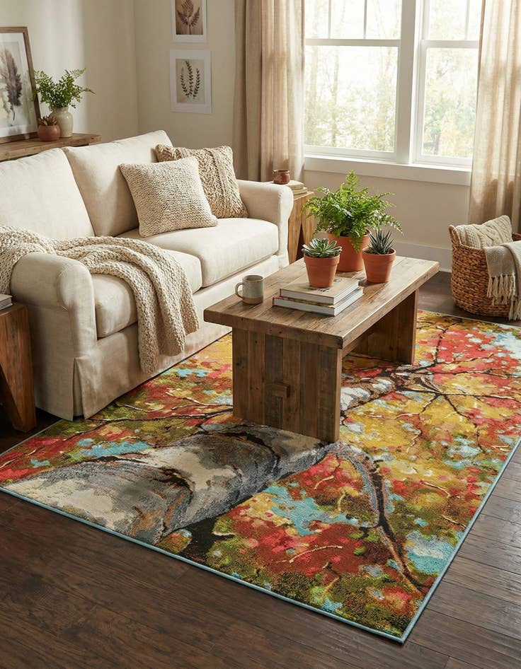 Detail image of  4' 1 x 6' 1  Washable Botanical Indoor / Outdoor Rug