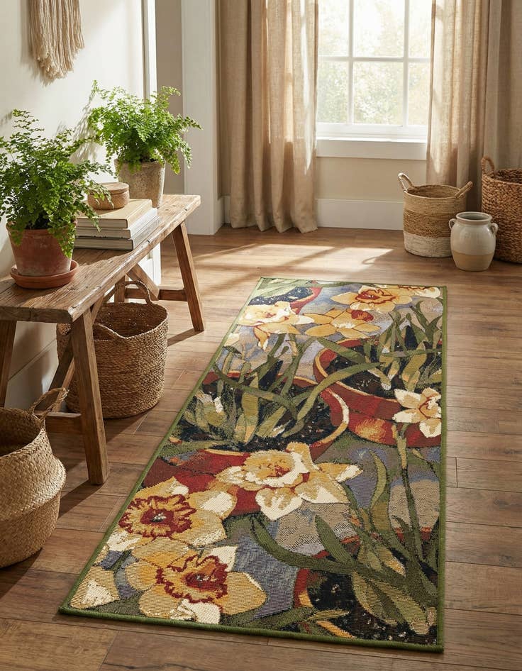 Detail image of 2' x 5'  Washable Botanical Indoor / Outdoor Runner Rug