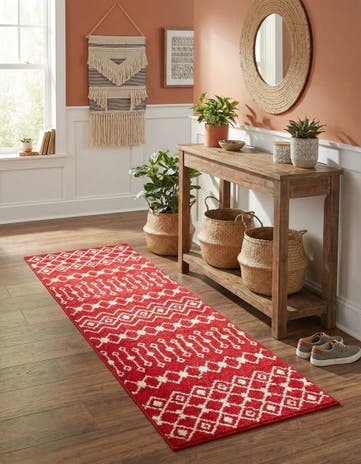 Burgundy Red Moroccan Trellis Runner Rug