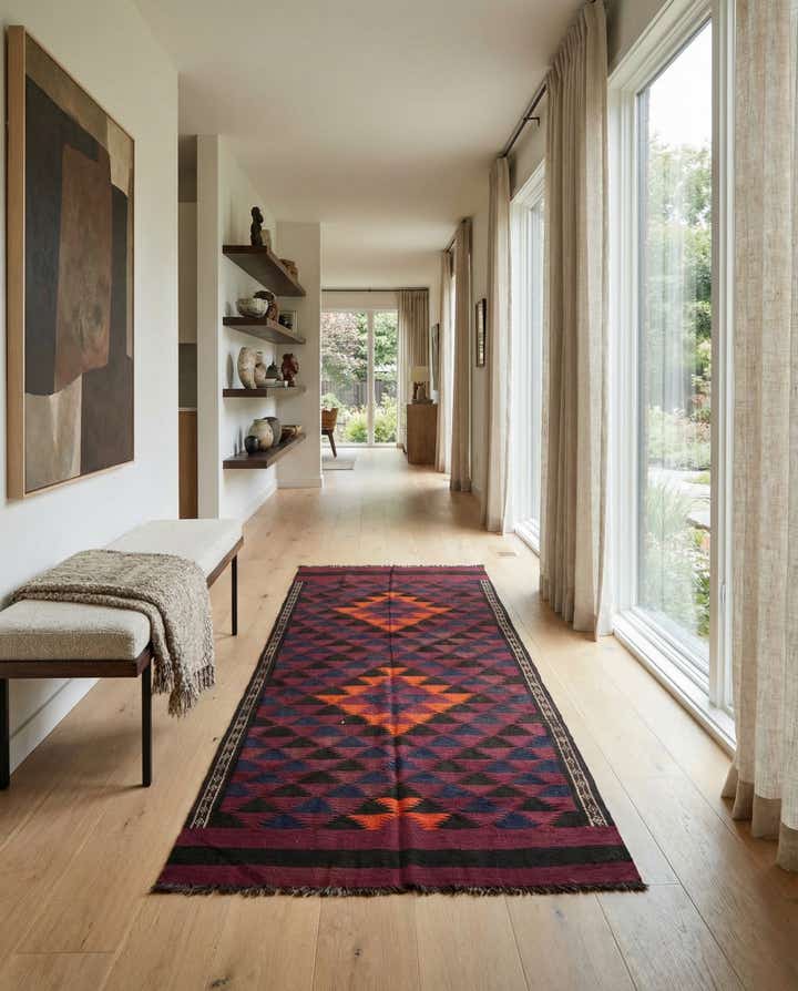 4' 5 x 11' 9 Hand Woven Kilim Fars Wool Runner Rug