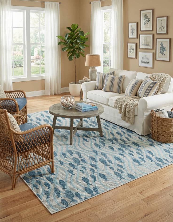 Detail image of  10' x 10'  Washable Coastal Indoor / Outdoor Square Rug