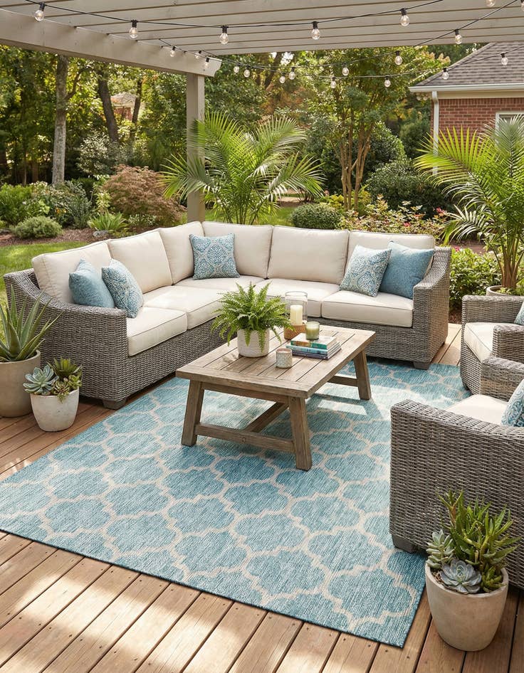 Detail image of  7' 10 x 11'  Washable Lattice Indoor / Outdoor Rug